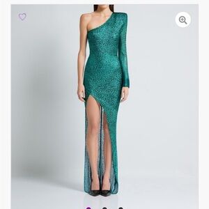 Zhivago One-Shoulder Emerald Gown
